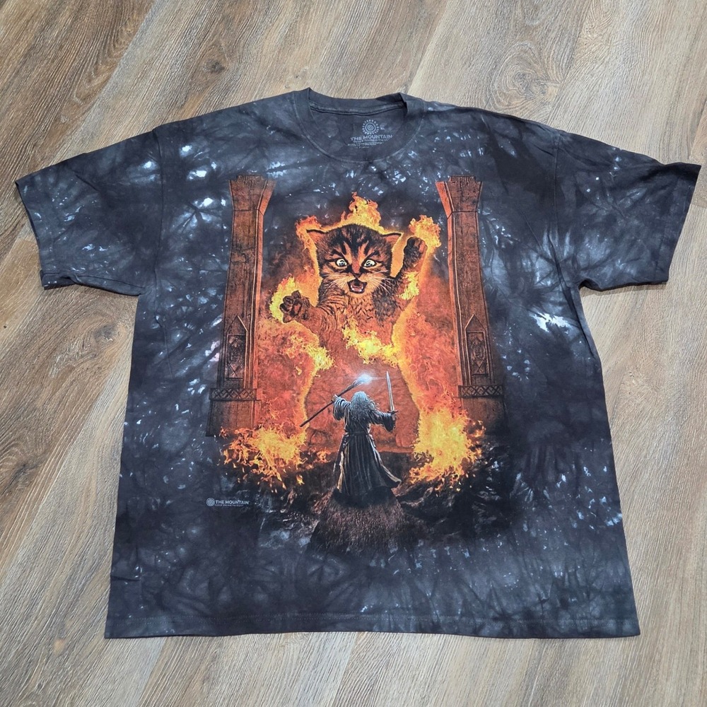 The Mountain Wizard vs Fire Kitten Tie Dye Graphic T-Shirt XL Vincent Hie Grey